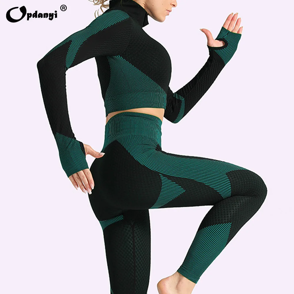 

2/3PCS Set Women Seamless Suits Zipper Coat Jacket Sportswear Gym Crop Top Yoga High Waist Leggings Fitness Workout Clothes Bra