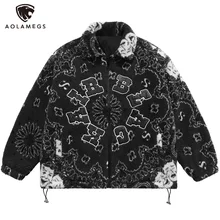 

Aolamegs Winter Lambswool Jacket Men Vintage Totems Letter Patches Coat Hip Hop Harajuku Hipster Loose Outwear Streetwear Couple