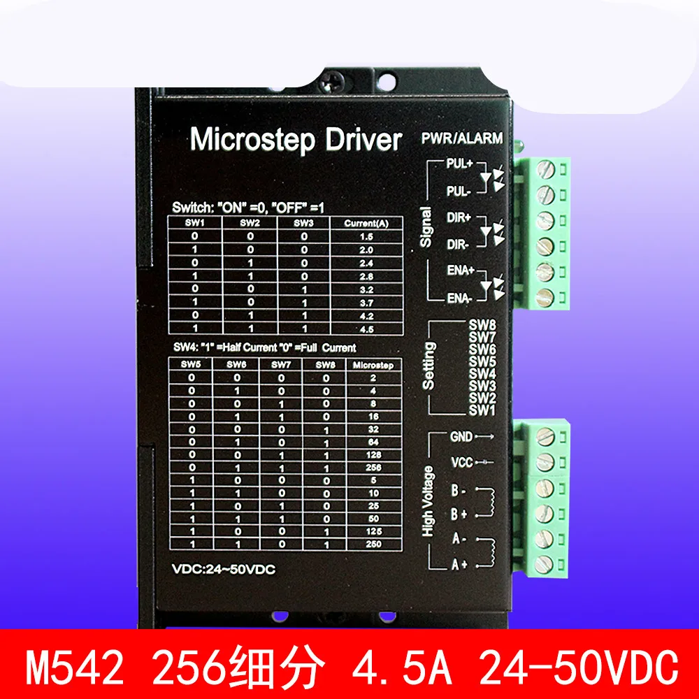 57/86 Stepper Motor Driver 256 Subdivision 4.5A 24-50VDC High Speed Low Noise M542/DM542
57/86 Stepper Motor Driver 256 Subdivision 4.5A 24-50VDC High Speed Low Noise M542/DM542