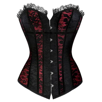 Satin red and black Lace cover Overbust Corset Lace up Boned Top Sexy Body Shaper Waister cincher Bustier Plus Size S-2XL 
Satin red and black Lace cover Overbust Corset Lace up Boned Top Sexy Body Shaper Waister cincher Bustier Plus Size S-2XL