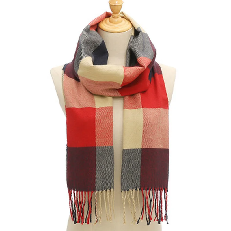 Модный зимний женский шарф клетчатый теплый для женщин шерстяные шарфы