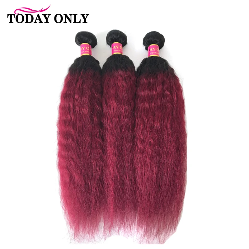 

Kinky Straight Human Hair Bundles Hair Extension Brazilian Hair Weave Bundles 613 Blonde 30 inch Bundles Ombre 1b/Burgundy Remy