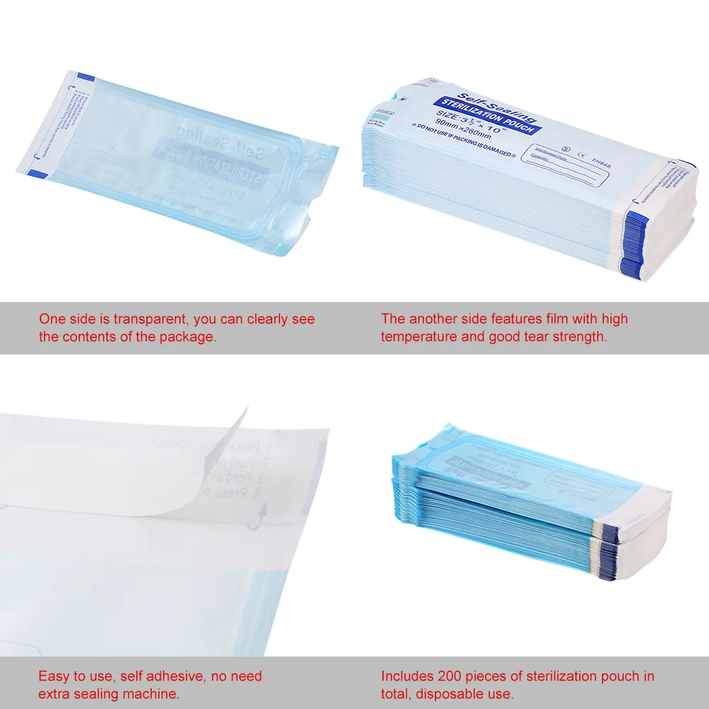 200Pcs/Pack Self Sealing Sterilization Pouch Medical Grade Paper Disposable Dental Tattoo Tool Storage Bag 260*90mm
200Pcs/Pack Self Sealing Sterilization Pouch Medical Grade Paper Disposable Dental Tattoo Tool Storage Bag 260*90mm