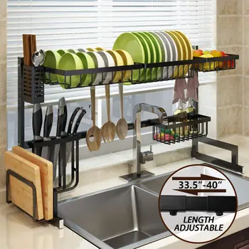 Dish Rack With Sink Stainless Steel Kitchen Organizer Shelf Supplies Storage Rack Saving Space Adjustable Length 33" To 40" 
Dish Rack With Sink Stainless Steel Kitchen Organizer Shelf Supplies Storage Rack Saving Space Adjustable Length 33" To 40"