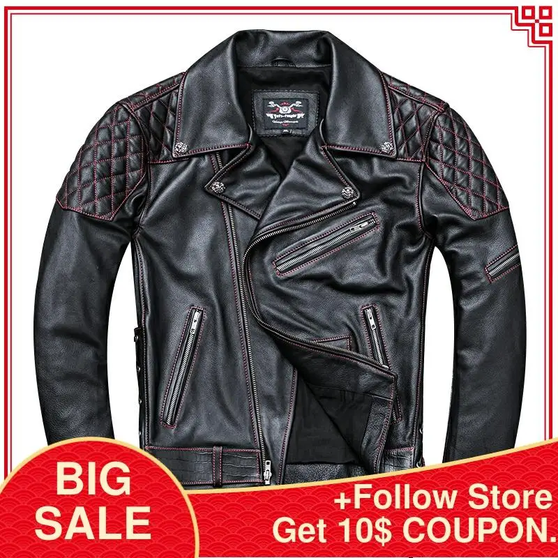 2020 Black Men Diagonal Zipper Slim Fit Motorcycle Leather Jacket Plus Size XXXXL Genuine Cowhide Spring Biker's Leather Coat
2020 Black Men Diagonal Zipper Slim Fit Motorcycle Leather Jacket Plus Size XXXXL Genuine Cowhide Spring Biker's Leather Coat