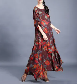 2020 Spring National Style Women's Silk Round Neck Irregular Big Swing Dress Vintage Retro Floral Printed Split Long Maxi Robe
2020 Spring National Style Women's Silk Round Neck Irregular Big Swing Dress Vintage Retro Floral Printed Split Long Maxi Robe