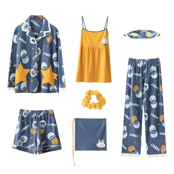 Navy Blue Home Clothing Cotton Sleepwear Autumn Homewear Intimate Lingerie Cartoon Women Sleep Set 7pcs Pajamas Suit Nightwear
Navy Blue Home Clothing Cotton Sleepwear Autumn Homewear Intimate Lingerie Cartoon Women Sleep Set 7pcs Pajamas Suit Nightwear