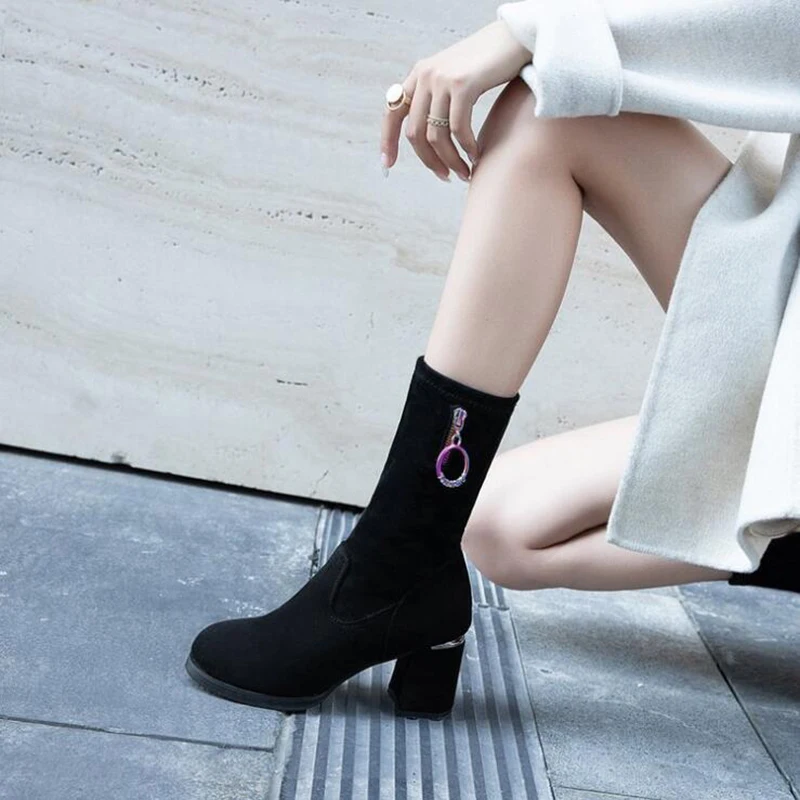 And Calf Boots Women Boots Woman Boots Fashion High-heeled Stretch Socks Boots Booties 2020 Spring New Breathable Short Boots