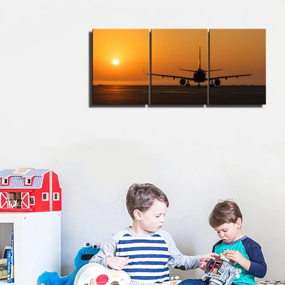 

Sunrise Wall Art Airplane Yellow Dusk Landscape Poster and Print Home Decor Plane Sunset Artwork for Living Room Wall Decor
