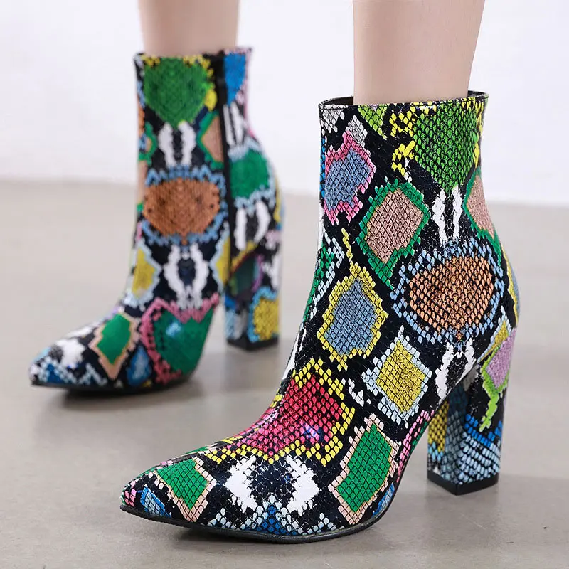 Women Ankle Boots Pointed Toe Snakeskin Mixed Color Autumn Woman Zip Women's Sexy Ladies Fashion Shoes Party Female High Heels
Women Ankle Boots Pointed Toe Snakeskin Mixed Color Autumn Woman Zip Women's Sexy Ladies Fashion Shoes Party Female High Heels