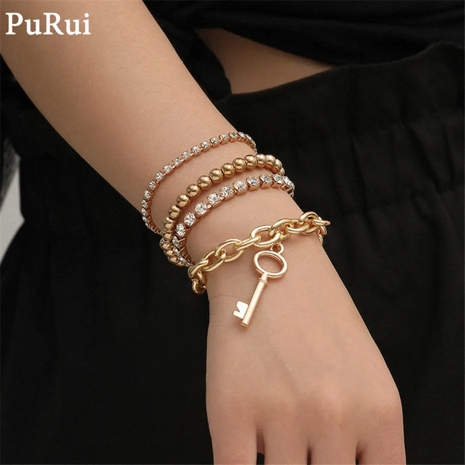 Purui 4Pcs/Set Luxury Crystal Bracelets Set for Women Boho Gothic Buling Rhinestones Chain Key Pedant Bracelets Bangles Jewelry
Purui 4Pcs/Set Luxury Crystal Bracelets Set for Women Boho Gothic Buling Rhinestones Chain Key Pedant Bracelets Bangles Jewelry