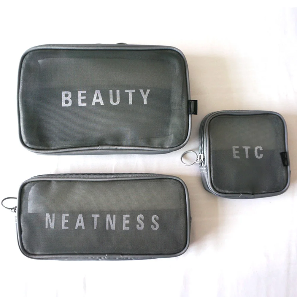 3pcs/set Multifunctional Storage Mesh Breathable Wash Letter Print Cosmetic Travel Zipper Makeup Bag Necessaries Letters Random
3pcs/set Multifunctional Storage Mesh Breathable Wash Letter Print Cosmetic Travel Zipper Makeup Bag Necessaries Letters Random