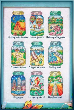NEW Counted Cross Stitch Kit Memory Jars Jar of View Nine Bottles Bottle Sleeping Balloon Relaxing Holiday Beach Walk City
NEW Counted Cross Stitch Kit Memory Jars Jar of View Nine Bottles Bottle Sleeping Balloon Relaxing Holiday Beach Walk City