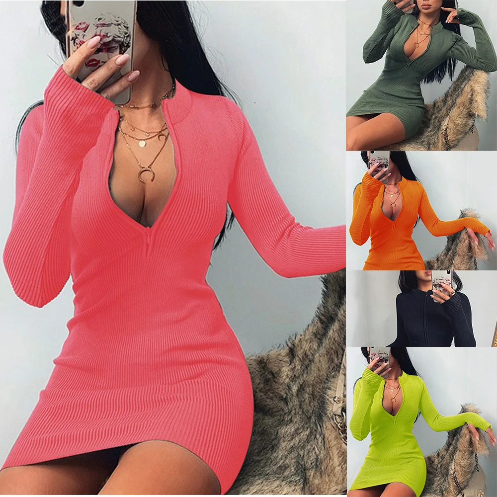 Fashion Women Spring Zip Up Sweater Dress Ladies Bodycon Long Sleeve Knitted Sweaters Slim Mini Dresses 2020 Warm Casual Clothes
Fashion Women Spring Zip Up Sweater Dress Ladies Bodycon Long Sleeve Knitted Sweaters Slim Mini Dresses 2020 Warm Casual Clothes