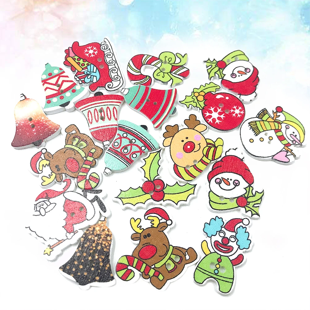 100pcs christmas design buttons colorful wooden diy buttons diy