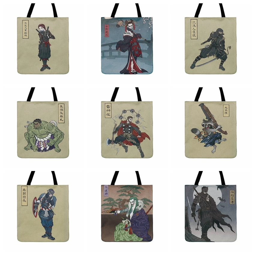 Japanese Superhero Batman Captain America Painting Print Tote Bag Ladies Shoulder Shipping Outdoor Beach Bags | Багаж и сумки