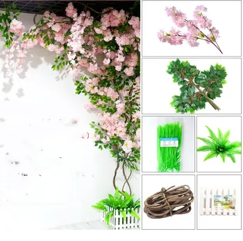 

Artificial Cherry tree christmas Tree Stem with Cherry Blossom Flower Dried branches Rattan sets for home wall decoration