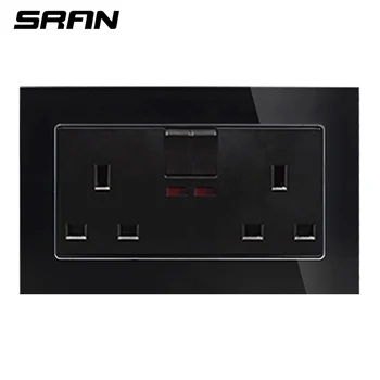 SRAN UK Standard socket with light switch wall power Outlet 146*86mm crystal tempered glass panel for household use
SRAN UK Standard socket with light switch wall power Outlet 146*86mm crystal tempered glass panel for household use
