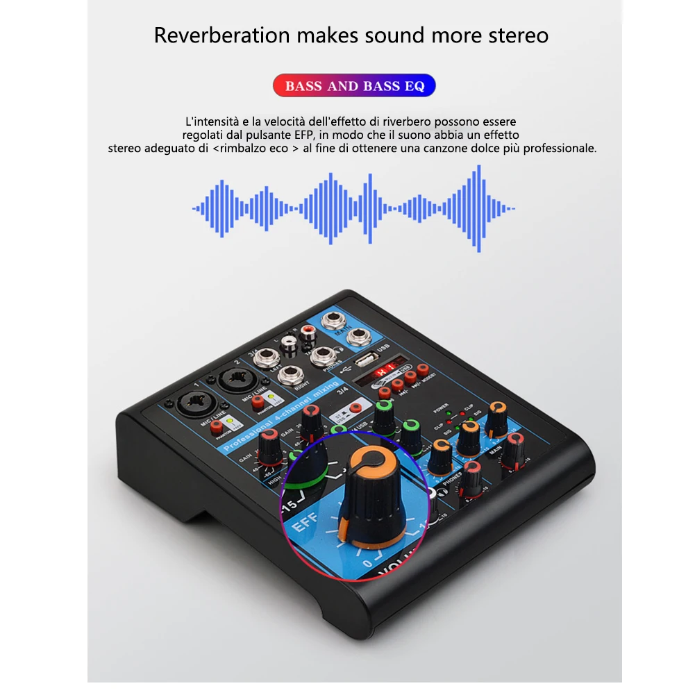 Professional 4-channel Bluetooth Mixer Karaoke Recording Studio KTV Live USB Mixer Audio Mixing Console Sound Card Function
Professional 4-channel Bluetooth Mixer Karaoke Recording Studio KTV Live USB Mixer Audio Mixing Console Sound Card Function
