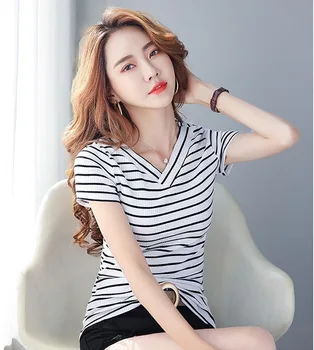 9 Colors 2020 Summer New Striped Knitting Cotton T-shirt For Women Short Sleeve V-Neck Elastic Tops Tees All Match Hot Sale Y394
9 Colors 2020 Summer New Striped Knitting Cotton T-shirt For Women Short Sleeve V-Neck Elastic Tops Tees All Match Hot Sale Y394