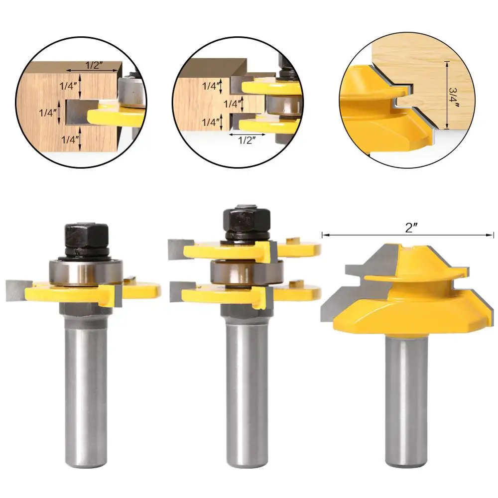 3pcs/set 1/2" Shank High Quality Tongue & Groove Joint Assembly Joinery Router Bit Set 3/4" Stock Wood Cutting Tool
3pcs/set 1/2" Shank High Quality Tongue & Groove Joint Assembly Joinery Router Bit Set 3/4" Stock Wood Cutting Tool