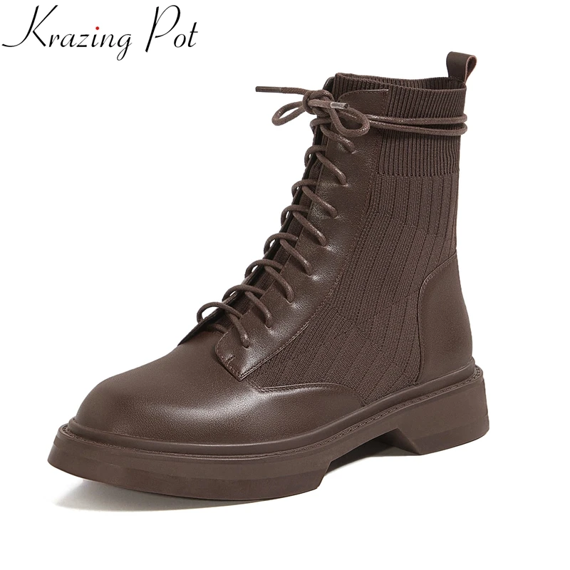 Krazing Pot High Quality Genuine Leather Round Toe Med Heel Platform Lace Up Winter Shoe Brand Office Lady Dress Ankle Boots L96
Krazing Pot High Quality Genuine Leather Round Toe Med Heel Platform Lace Up Winter Shoe Brand Office Lady Dress Ankle Boots L96