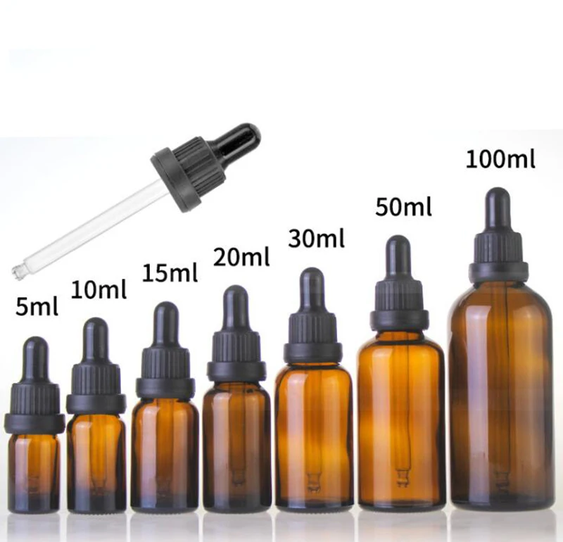 Wholesale 5ml 10ml 15ml 20ml 30ml 50ml 100ml Amber Glass Dropper Bottles E liquid Bottle Eye With Black Lid | Красота и здоровье