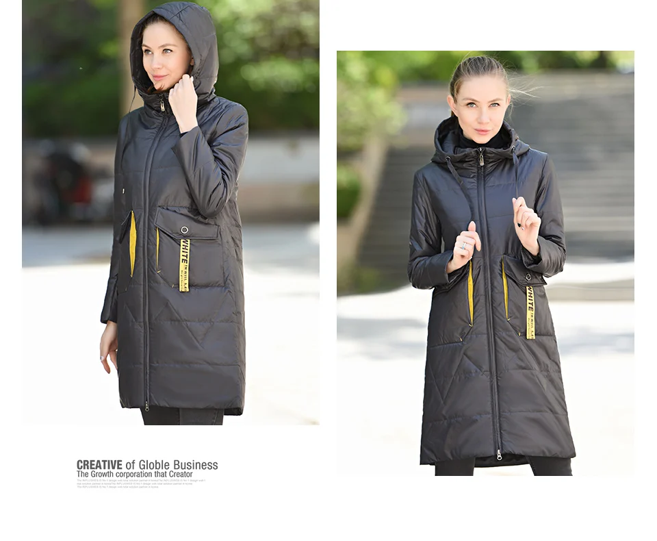 CEPRASK 2020 Spring Autumn Jacket Women Hot Sale Thin Cotton Parka Long Plus Size Hood Fashion Contrast Color Coat NEW Cothes