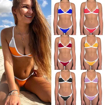 2019 Swimsuit solid color mesh stitching bikini sexy swimsuit split bikini 
2019 Swimsuit solid color mesh stitching bikini sexy swimsuit split bikini