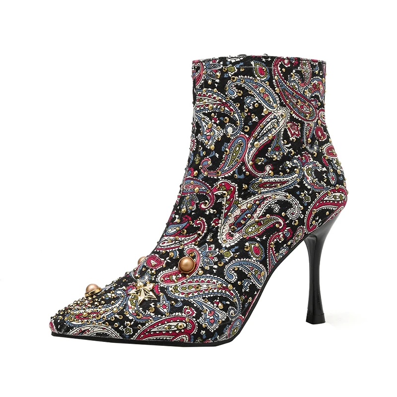 2020 Spring New Print Paisley Flowers High Heel Ankle Boots Women's Pointed Toe National Style Shoes
2020 Spring New Print Paisley Flowers High Heel Ankle Boots Women's Pointed Toe National Style Shoes