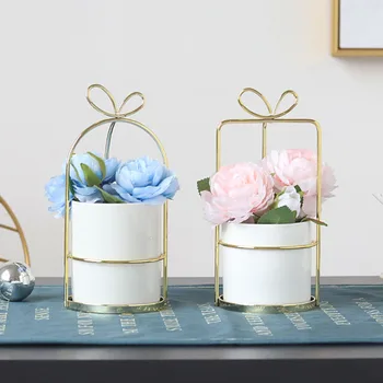 Modern White Ceramic Tabletop Decorative Vase with Metal Frame Home Office Decor Succulent Plant Potted Artificial Flower Holder
Modern White Ceramic Tabletop Decorative Vase with Metal Frame Home Office Decor Succulent Plant Potted Artificial Flower Holder