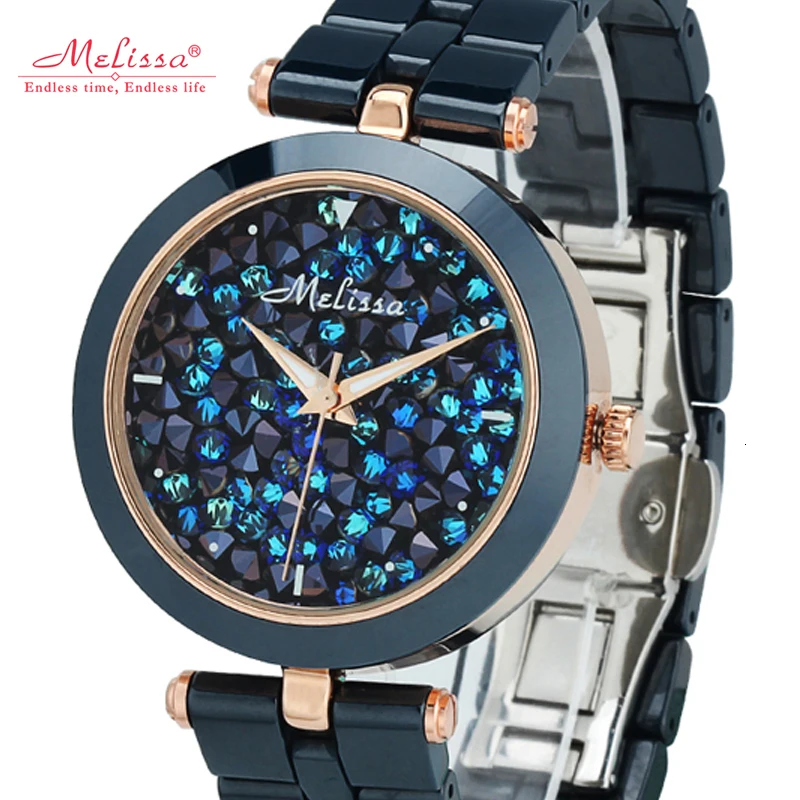 

New Austria Crystal Fashion Luxury Brand MELISSA Japan Miyota Quartz Ceramic Women's Watches Waterproof Sapphire Clock F8160