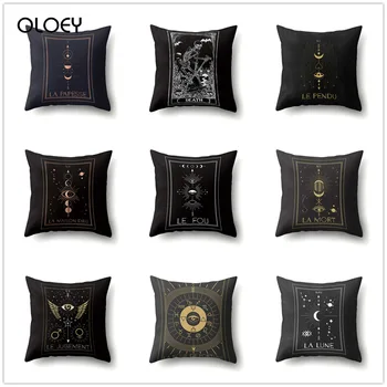 

Tarot Black Cushion Cover Home Decoration Sun and Moon Mysterious Lost Pillowcase Bedroom Decoration Unique Pillowcase 45x45cm .
