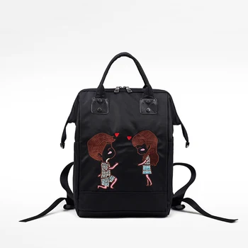 10PCS / LOT Waterproof Nylon Women Backpack Fashion Black Embroidery Shoulder Back Bag Preppy Style Mom Backpack for Young Girls 
10PCS / LOT Waterproof Nylon Women Backpack Fashion Black Embroidery Shoulder Back Bag Preppy Style Mom Backpack for Young Girls