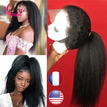 HD Transparent Kinky Straight Lace Frontal Wigs 13x6 Full Lace Front Human Hair Wigs 1B Color PrePlucked Glueless Bleached Knots
HD Transparent Kinky Straight Lace Frontal Wigs 13x6 Full Lace Front Human Hair Wigs 1B Color PrePlucked Glueless Bleached Knots