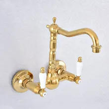 Polished Gold Color Brass Wall Mounted Double Ceramic Handles Bathroom Kitchen Sink Faucet Mixer Tap Swivel Spout asf616
Polished Gold Color Brass Wall Mounted Double Ceramic Handles Bathroom Kitchen Sink Faucet Mixer Tap Swivel Spout asf616