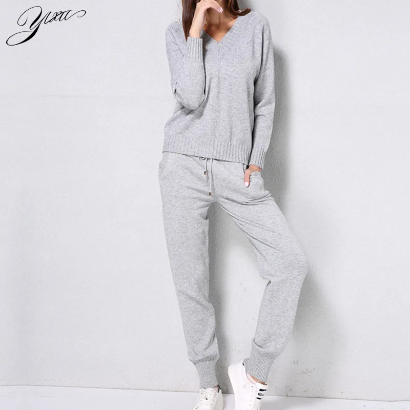 Solid Woman Autumn Knitted Suits V-neck Sweater Drawstring Pants Set for Woman Casual Female Warm Knit Two-pieces Sets
Solid Woman Autumn Knitted Suits V-neck Sweater Drawstring Pants Set for Woman Casual Female Warm Knit Two-pieces Sets