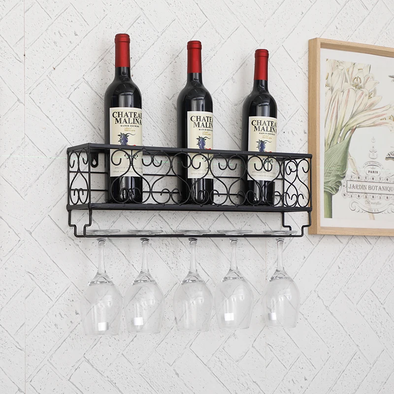 

Wine Rack Wijnrek Wall Mount Wine Bottle Metal Shelf Glasses Goblet Holder Home Bar Christmas Decoration Storage Holder Rack