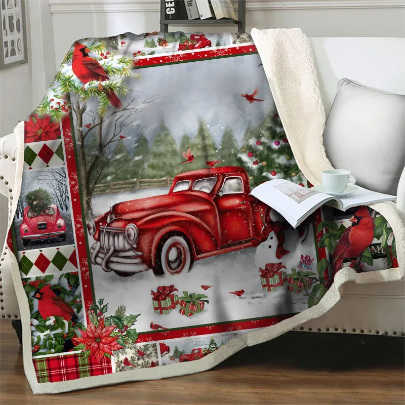 

Red Truck 3d fleece blanket for Beds Sofa Hiking Picnic Thick Quilts Fashion Merry Christmas Home Bedspread Sherpa Throw Blanket