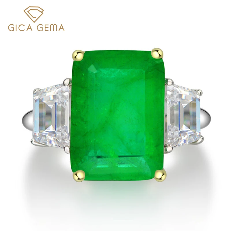 

GICA GEMA Vintage 925 Sterling Silver Rings For Women Emerald Rectangle Green Gem Simple Wedding Party Jewelry Female Gifts