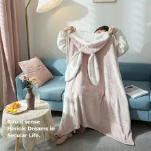 Cute Hooded Blanket Animal Bunny Ear Wearable Cloak Throw Blanket Winter Soft Warm Flannel Cape Sofa Bed Cover Nap Child Adult 
Cute Hooded Blanket Animal Bunny Ear Wearable Cloak Throw Blanket Winter Soft Warm Flannel Cape Sofa Bed Cover Nap Child Adult