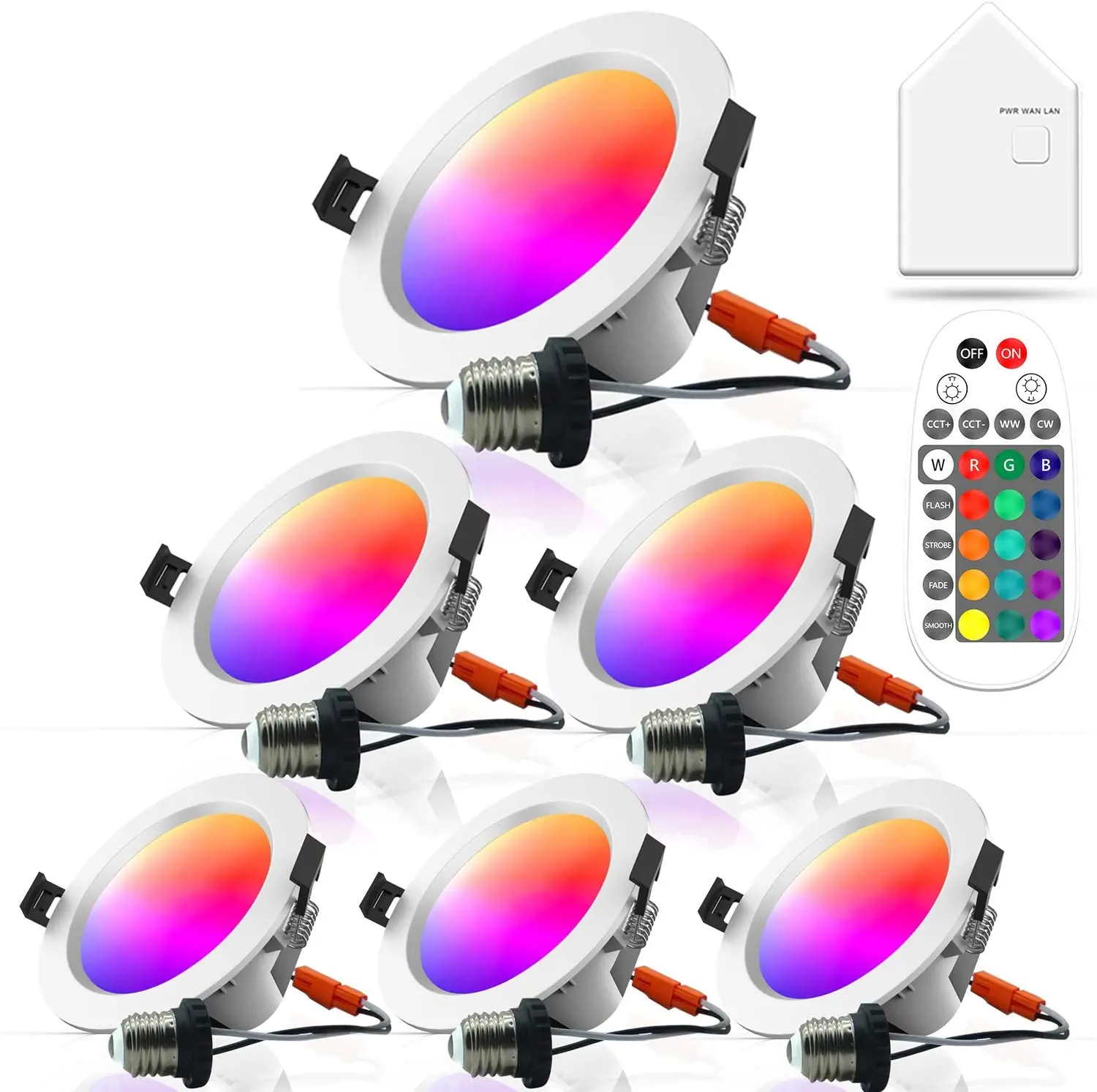 Smart WiFi & Mesh Recessed Downlights with Remote, 4 Inch 9W RGBWC Dimmable LED Ceiling Lights, Compatible with Alexa and Google
Smart WiFi & Mesh Recessed Downlights with Remote, 4 Inch 9W RGBWC Dimmable LED Ceiling Lights, Compatible with Alexa and Google