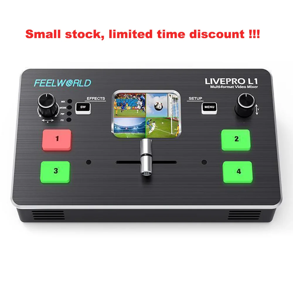 FEELWORLD LIVEPRO L1 Video Mixer/Switcher Multi-format 4 x HDMI inputs multi camera production real time live streaming
FEELWORLD LIVEPRO L1 Video Mixer/Switcher Multi-format 4 x HDMI inputs multi camera production real time live streaming