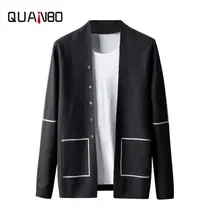 QUANBO marque 2019 automne et hiver nouveau chandail pour hommes solide à rayures à manches longues cardigan chandail automne mode veste chaude(China)