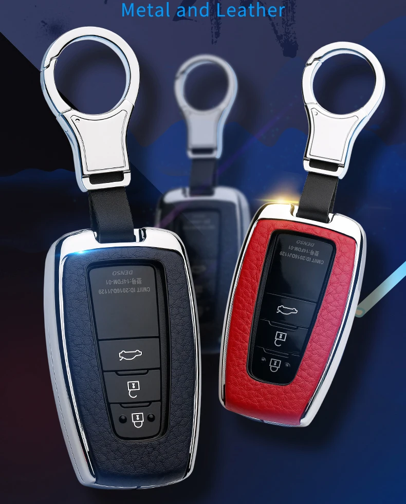 CHEPINFA Leather Car Key Case Cover Shell For Toyota CHR C-HR Prado Camry Avalon Prius Corolla RAV4 Land Cruiser Avalon Keychain