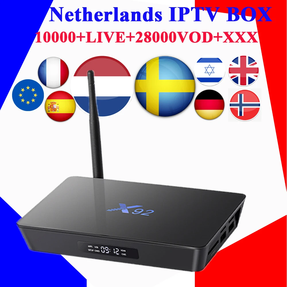 

x92 android tv box+dutch iptv subscription 9500LIVE&5600VOD 4K Sweden France Spain uk germany belgium poland iptv smart tv box