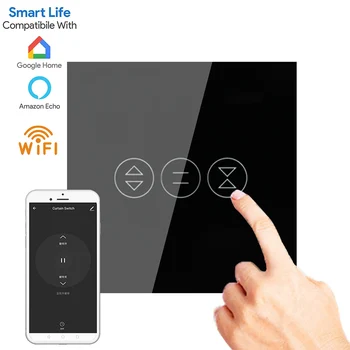 WIFI smart touch curtain switch APP wireless remote control compatible with alexa voice control EU standard AC 100V 240V switch 
WIFI smart touch curtain switch APP wireless remote control compatible with alexa voice control EU standard AC 100V 240V switch
