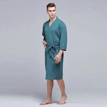 Summer Sexy Mid-length Waffle Thin Men's Tunic Bathrobe With Pocket Male Plus Size V-neck Long Sleeve Pajamas For Sleepwear 
Summer Sexy Mid-length Waffle Thin Men's Tunic Bathrobe With Pocket Male Plus Size V-neck Long Sleeve Pajamas For Sleepwear