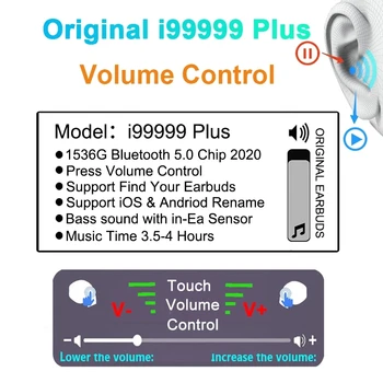 NEW i99999 Plus TWS Earphone Volume Control Wireless Bluetooth Earphones 10D Super Bass 1:1 Air2 with Text Earbuds PK i90000 Max
NEW i99999 Plus TWS Earphone Volume Control Wireless Bluetooth Earphones 10D Super Bass 1:1 Air2 with Text Earbuds PK i90000 Max