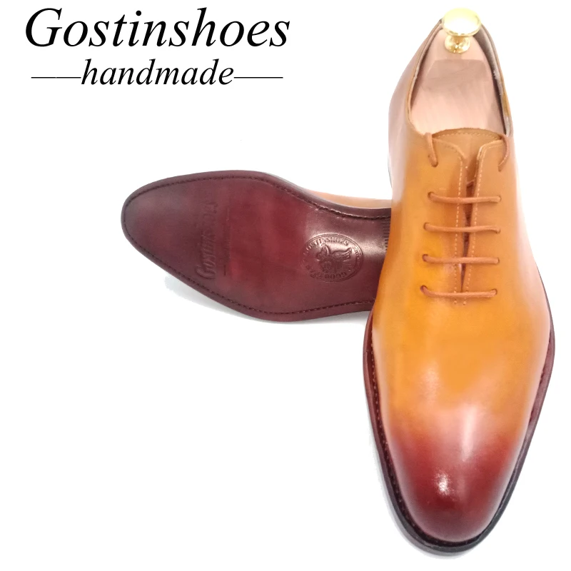 

Goodyear Welted Handmade Cow Leather Men's Oxfords Shoeswhole Cut Dress Formal Business Wedding Shoes Lace-up Pointed Gstn17